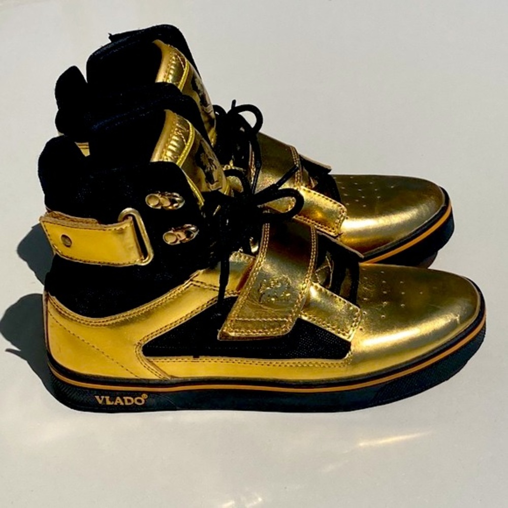 VLADO Royal Metallic Gold & Black Hi Top Sneakers Size 8.5 Limited Edition